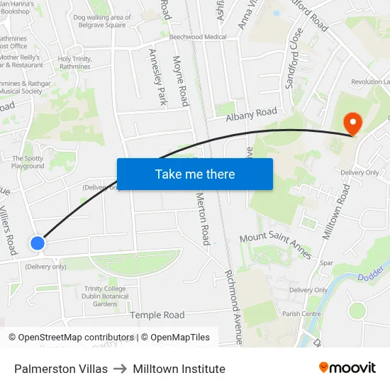 Palmerston Villas to Milltown Institute map