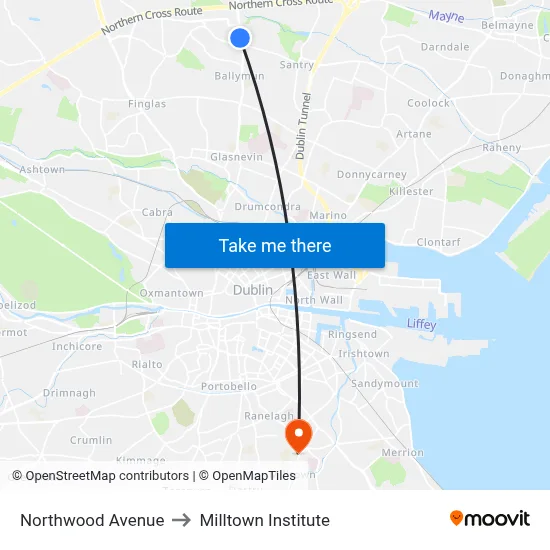 Northwood Avenue to Milltown Institute map