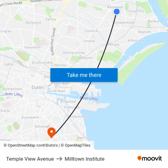 Temple View Avenue to Milltown Institute map
