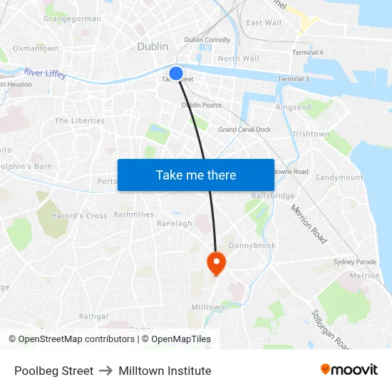 Poolbeg Street to Milltown Institute map