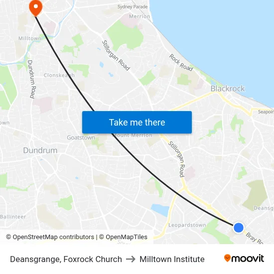 Deansgrange, Foxrock Church to Milltown Institute map