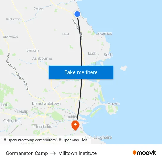 Gormanston Camp to Milltown Institute map
