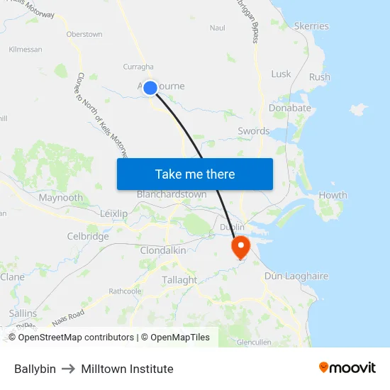 Ballybin to Milltown Institute map