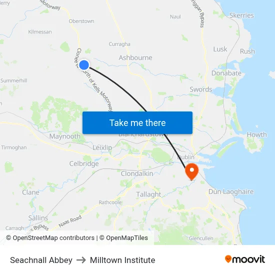 Seachnall Abbey to Milltown Institute map