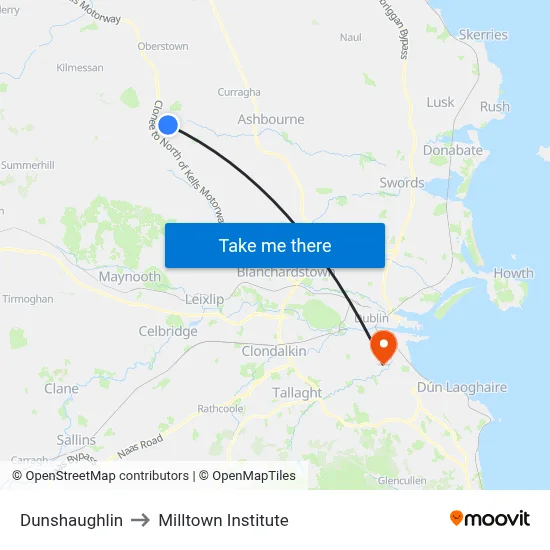 Dunshaughlin to Milltown Institute map
