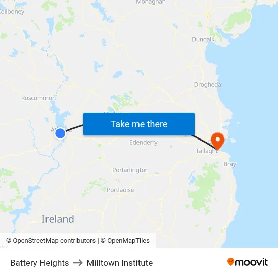 Battery Heights to Milltown Institute map