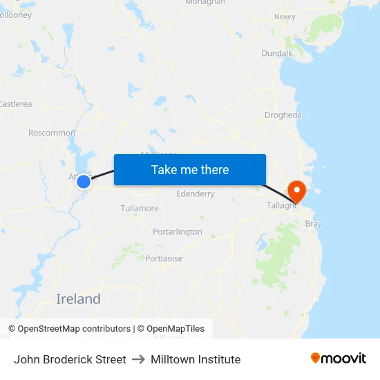 John Broderick Street to Milltown Institute map