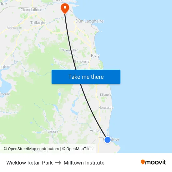 Wicklow Retail Park to Milltown Institute map