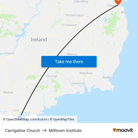 Carrigaline Church to Milltown Institute map