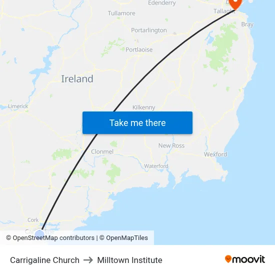 Carrigaline Church to Milltown Institute map