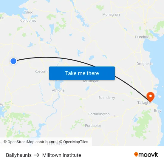 Ballyhaunis to Milltown Institute map