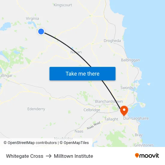 Whitegate Cross to Milltown Institute map