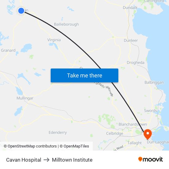 Cavan Hospital to Milltown Institute map