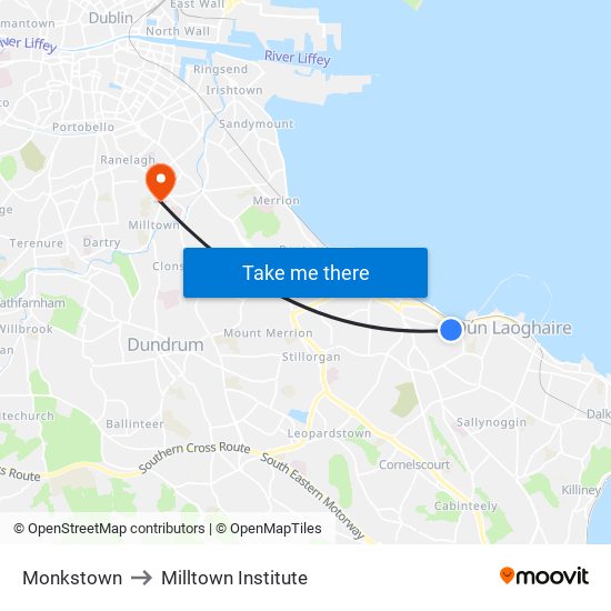 Monkstown to Milltown Institute map