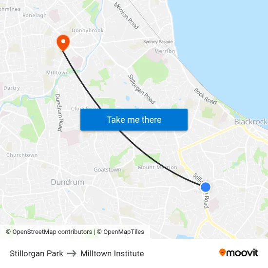 Stillorgan Park to Milltown Institute map