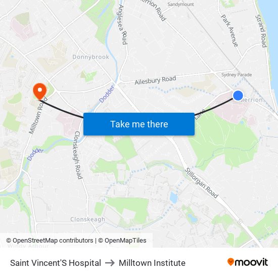Saint Vincent'S Hospital to Milltown Institute map