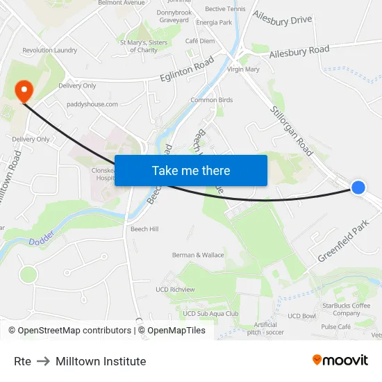 Rte to Milltown Institute map