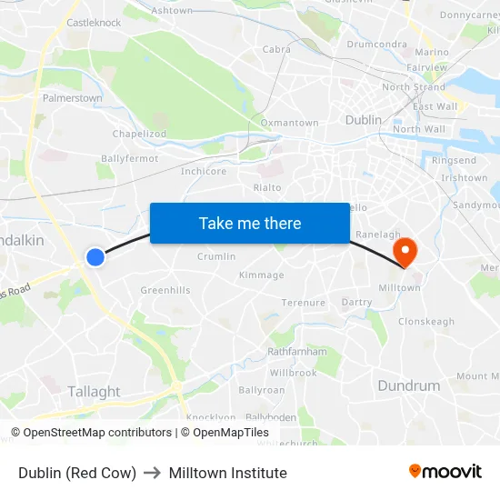 Dublin (Red Cow) to Milltown Institute map