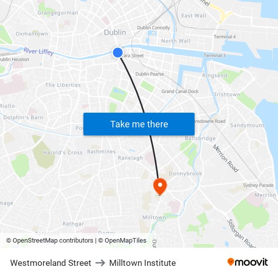 Westmoreland Street to Milltown Institute map