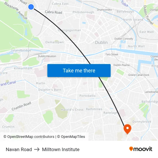 Navan Road to Milltown Institute map