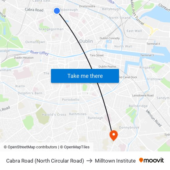 Cabra Road (North Circular Road) to Milltown Institute map