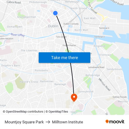 Mountjoy Square Park to Milltown Institute map