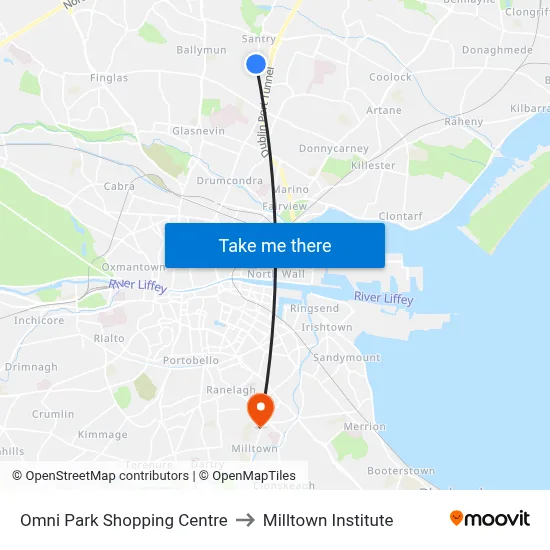 Omni Park Shopping Centre to Milltown Institute map