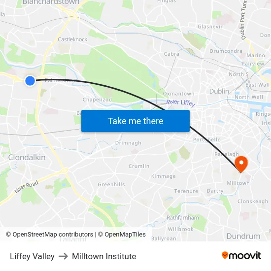 Liffey Valley to Milltown Institute map