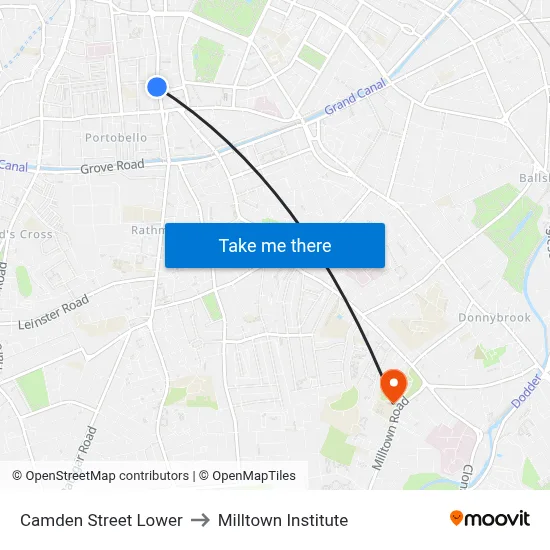 Camden Street Lower to Milltown Institute map