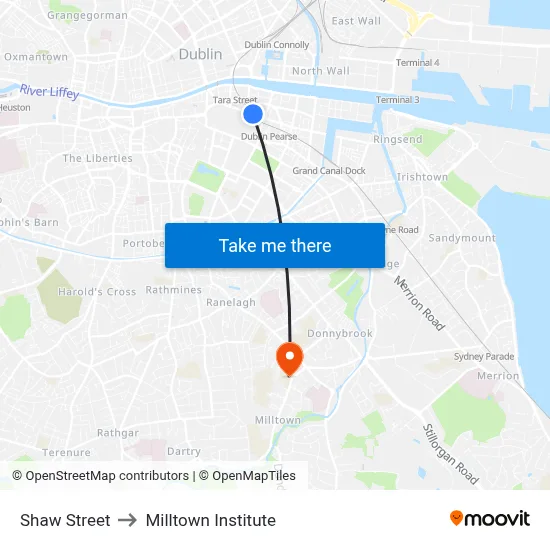 Shaw Street to Milltown Institute map