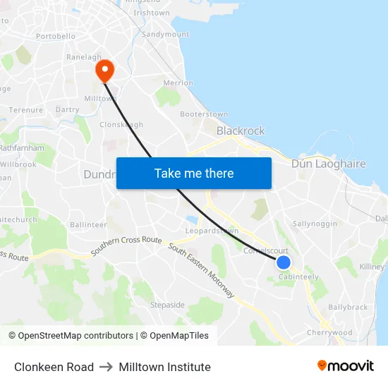 Clonkeen Road to Milltown Institute map