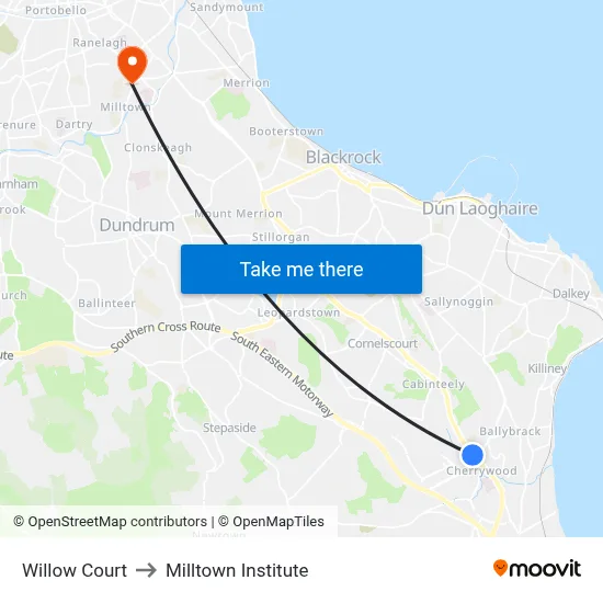 Willow Court to Milltown Institute map