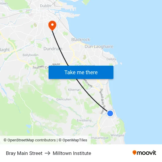 Bray Main Street to Milltown Institute map