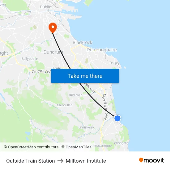 Outside Train Station to Milltown Institute map