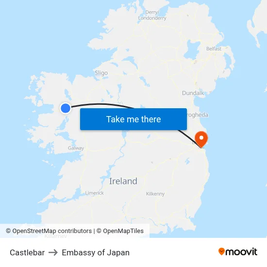 Castlebar to Embassy of Japan map