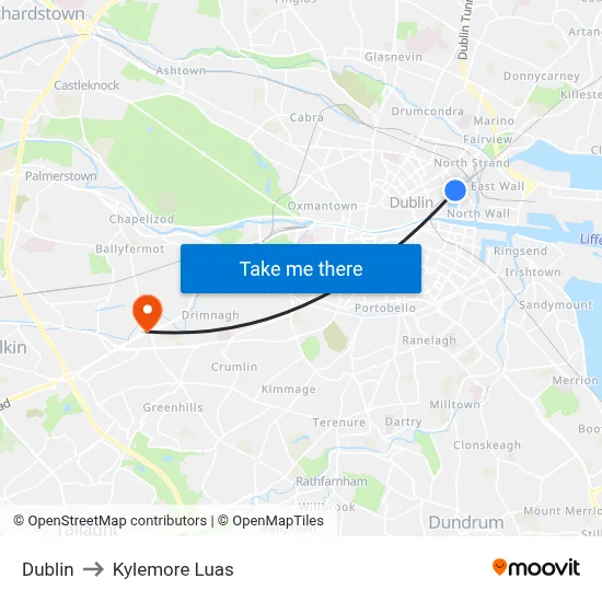 Dublin to Kylemore Luas map