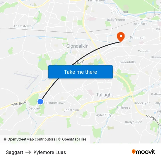 Saggart to Kylemore Luas map