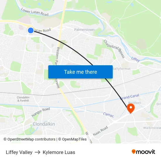Liffey Valley to Kylemore Luas map