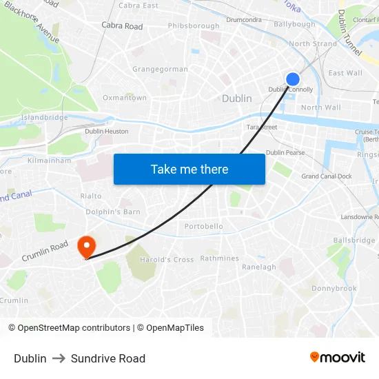 Dublin to Sundrive Road map