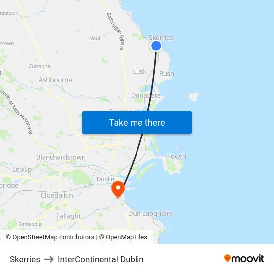 Skerries to InterContinental Dublin map