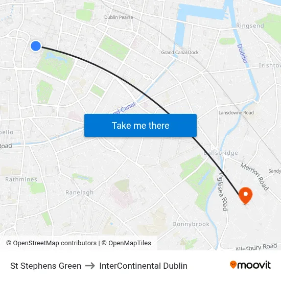 St Stephens Green to InterContinental Dublin map