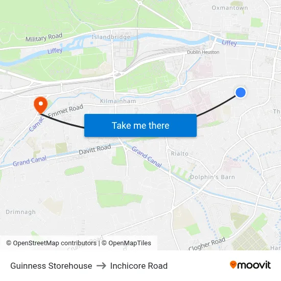 Guinness Storehouse to Inchicore Road map