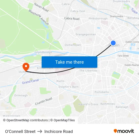 O'Connell Street to Inchicore Road map