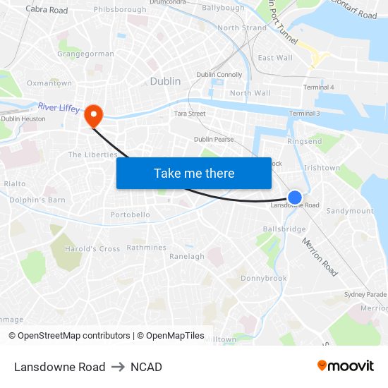 Lansdowne Road to NCAD map