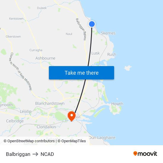 Balbriggan to NCAD map