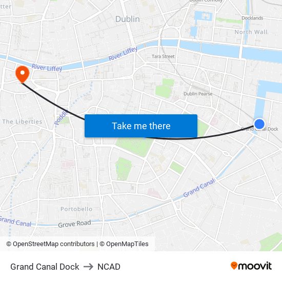 Grand Canal Dock to NCAD map