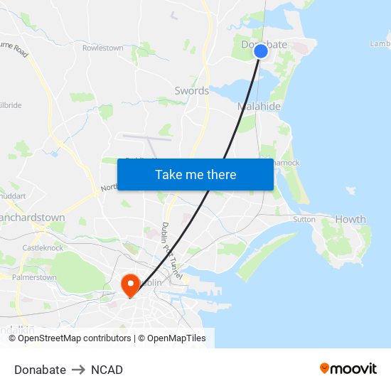 Donabate to NCAD map