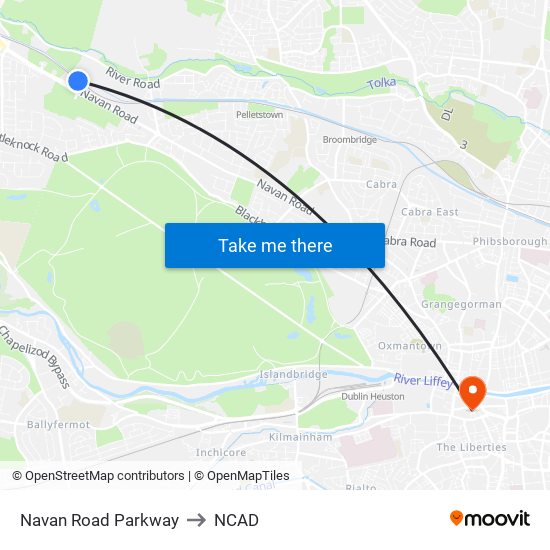 Navan Road Parkway to NCAD map