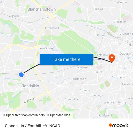 Clondalkin / Fonthill to NCAD map