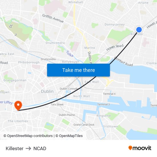 Killester to NCAD map